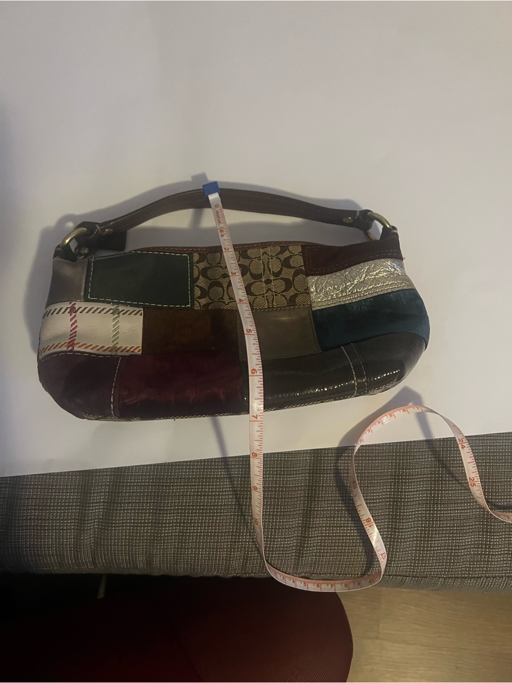 Coach Patchwork Shoulder Bag in Brown, Teal, Burgundy, Cream